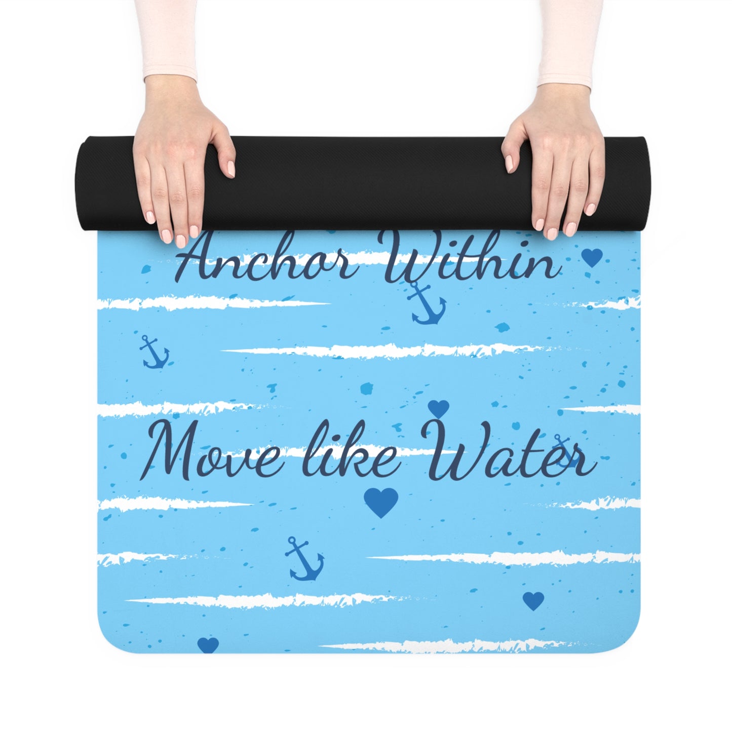 Dehart Naturals Blue Whale Tail Rubber Yoga Mat - Anchor Within, Move Like Water, Beach Yoga Accessories, Gift for Yogis, Ocean Lovers