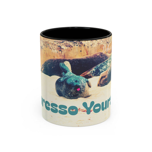 Blowing Raspberries Harbor Seal Ceramic Mug - 'Espresso Yourself' - Fun Gift for Animal Lovers