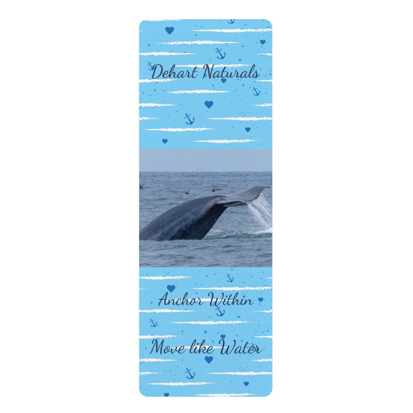 Dehart Naturals Blue Whale Tail Rubber Yoga Mat - Anchor Within, Move Like Water, Beach Yoga Accessories, Gift for Yogis, Ocean Lovers