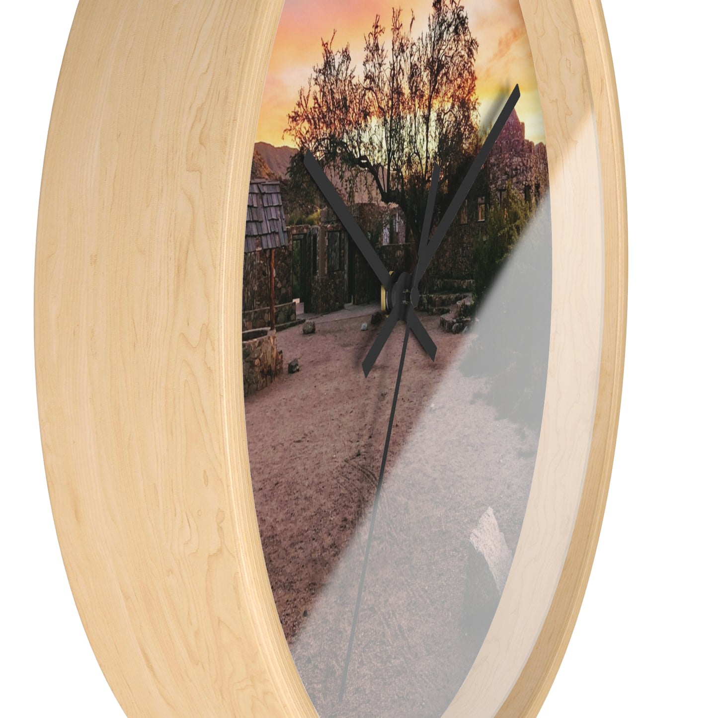 Scorpion Gulch Sunset Wall Clock Desert Ruins Golden Hour Art (Round Wooden Frame)