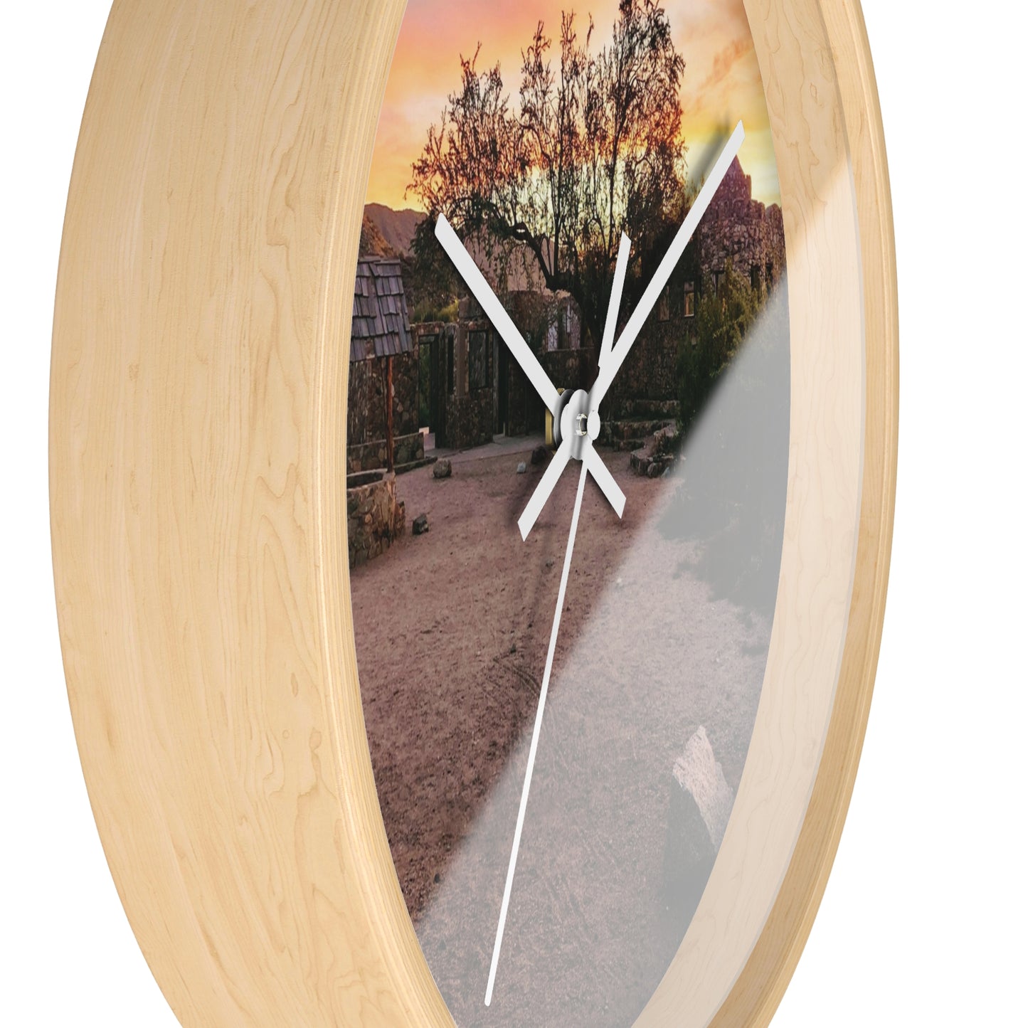 Scorpion Gulch Sunset Wall Clock Desert Ruins Golden Hour Art (Round Wooden Frame)